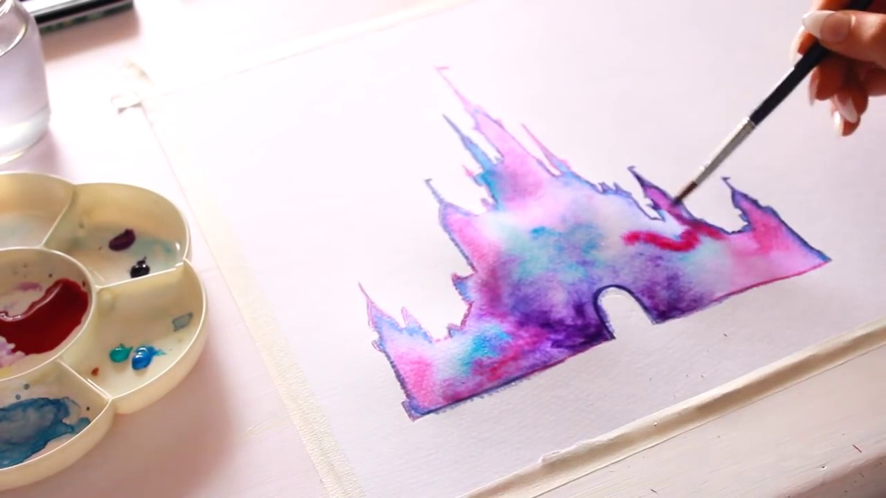 1280x720 Simple Walt Disney Castle Galaxy Watercolor Tutorial - Watercolor Disney Castle