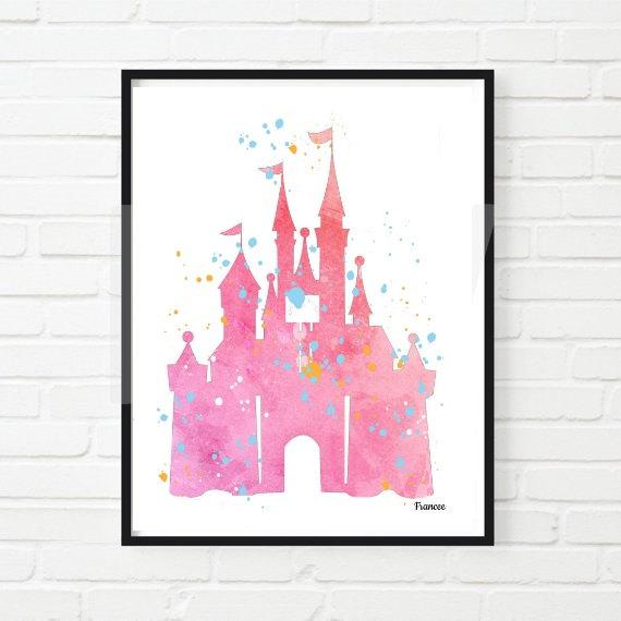 570x570 Watercolor Print Cinderella Disney Castle Pink Digital Download - Watercolor Disney Castle