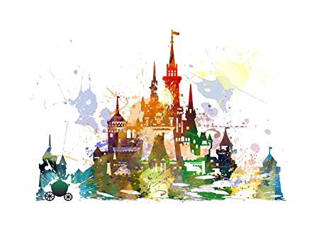 450x318 Disney Cinderella Castle Canvas Wall Art Picture Watercolour Style - Watercolor Disney Castle