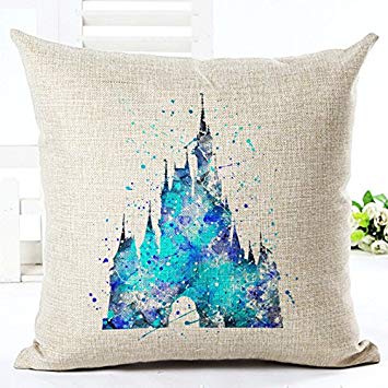 355x355 Disney Castle Cushion Cover Watercolor 45cmx45cm - Watercolor Disney Castle