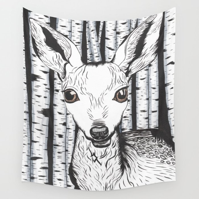 700x700 Ink And Watercolor Black And White Doedeer In The Forest Wall - Watercolor Doe