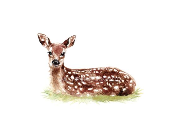 570x440 Laying Deer Watercolor Tattoo Watercolor Doe Temporary Etsy - Watercolor Doe