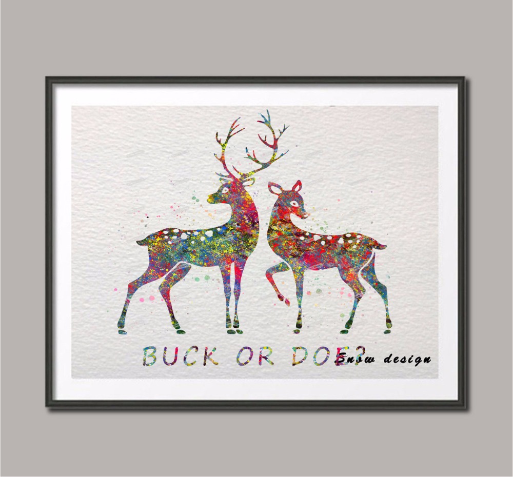 1000x930 Original Watercolor Buck Or Doe Poster Print Pictures Canvas - Watercolor Doe
