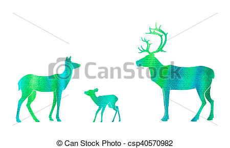 450x290 Watercolor Style Deer, Doe And Fawn Silhouette Isolated On White - Watercolor Doe