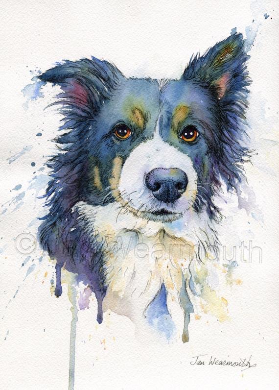 570x796 Custom Dog Portrait Custom Pet Portrait In Watercolor Pen Amp Etsy - Watercolor Dog