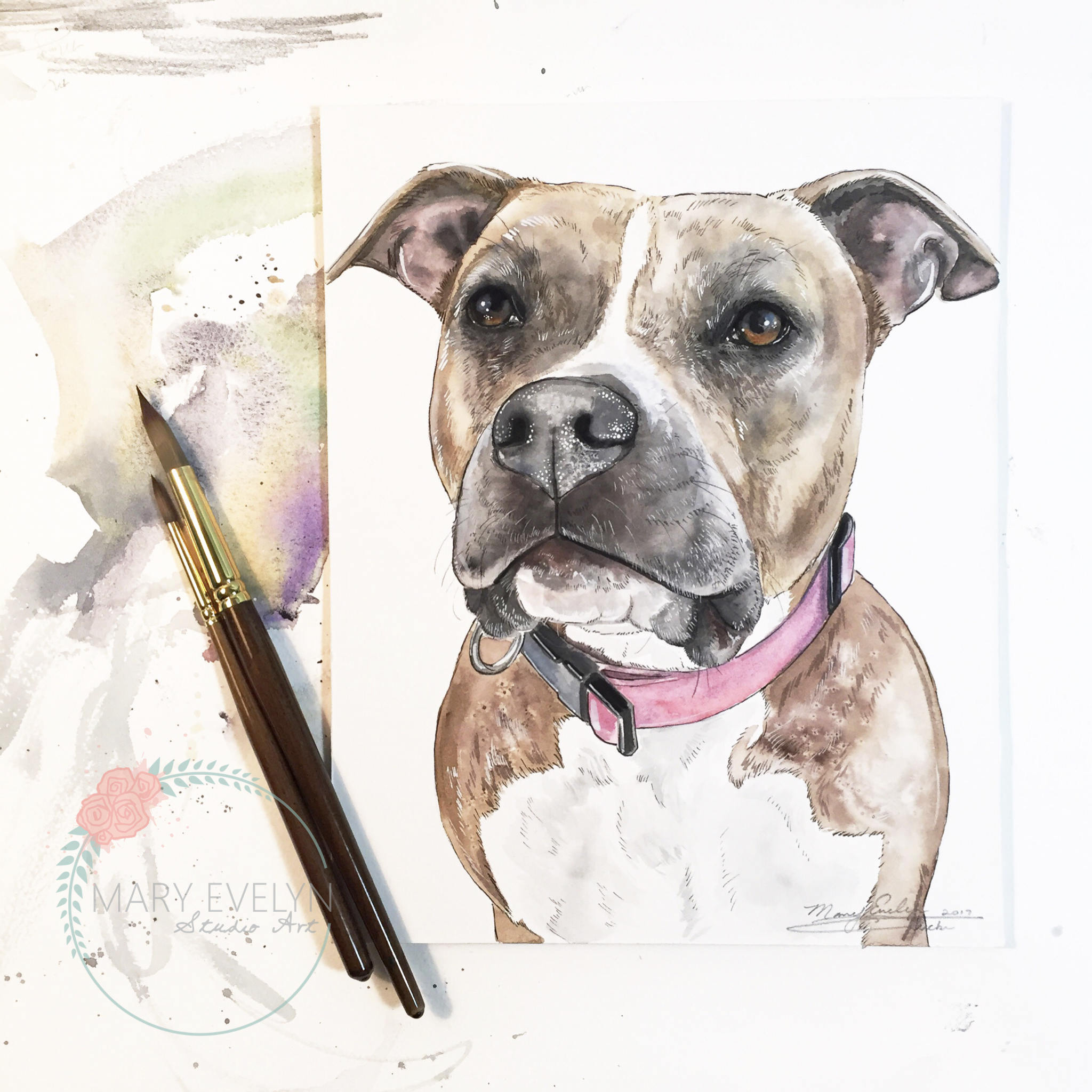 2048x2048 Whimsical Custom Watercolor Pet Portrait - Watercolor Dog