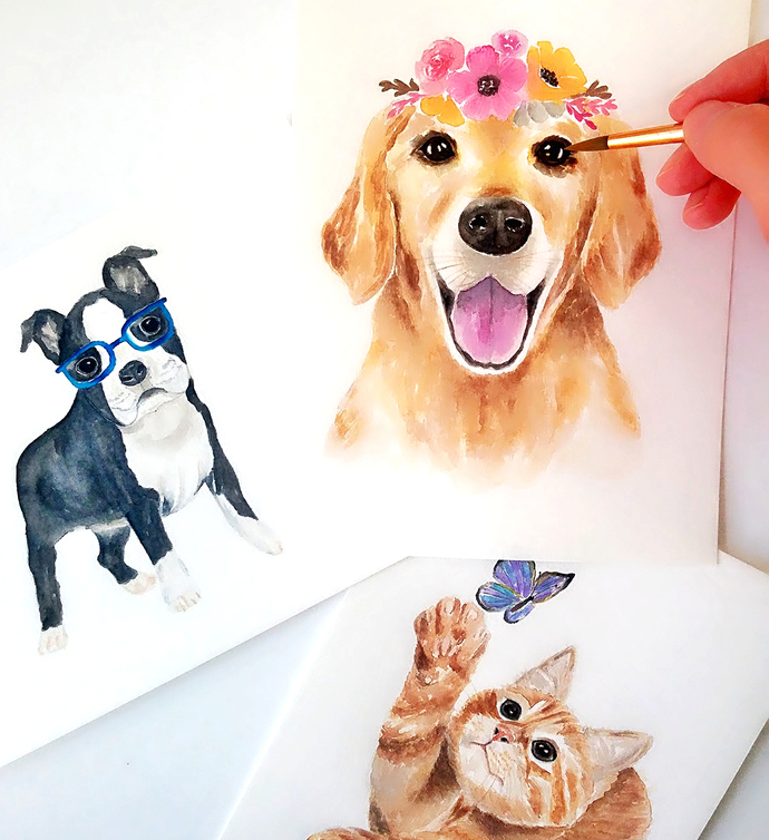 690x754 Custom Pet Portrait, Dog Portrait, Cat By Breezy Bird Goodies - Watercolor Dog