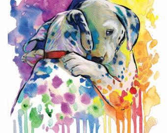 340x270 Colorful Dog Art Etsy - Watercolor Dog Art