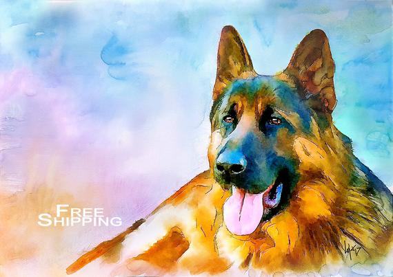570x403 Watercolor Dog Art Dog Print Dog Painting Dog Portrait Etsy - Watercolor Dog Art