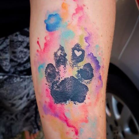 480x480 Black Paw Print By With Watercolor Background Body Art Baby - Watercolor Dog Paw Tattoo