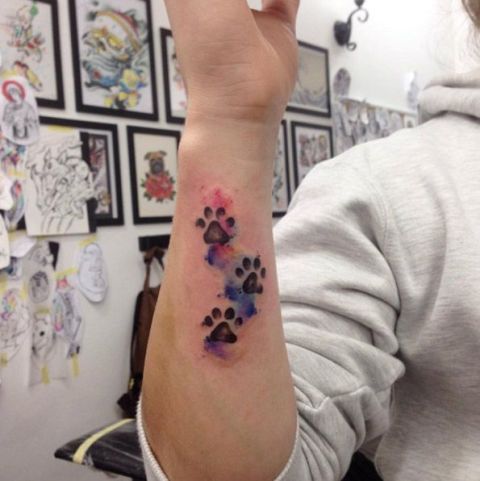 480x481 Picture Of Watercolor Paw Tattoos On The Arm - Watercolor Dog Paw Tattoo