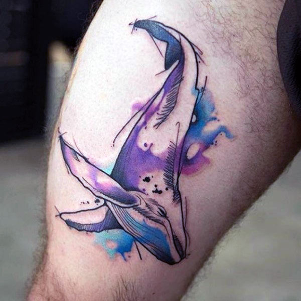 600x601 100 Whale Tattoo Designs For Men - Watercolor Dolphin Tattoo