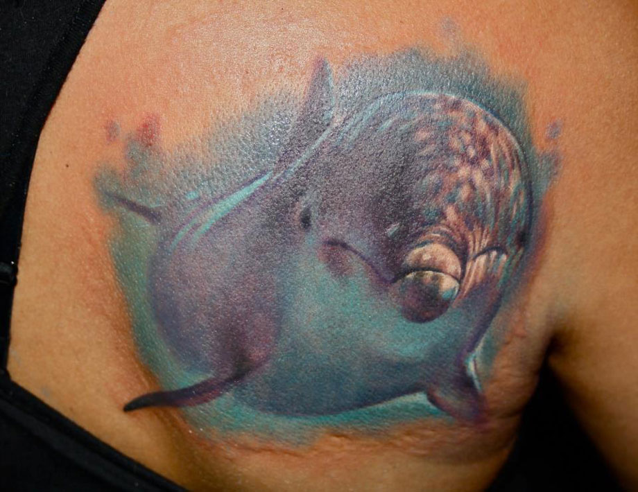 920x710 Dolphin Cover Up Best Tattoo Design Ideas - Watercolor Dolphin Tattoo