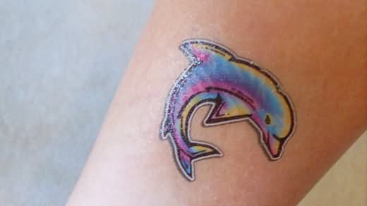 520x292 Watercolor Dolphin Tattoo On Arm Sleeve - Watercolor Dolphin Tattoo