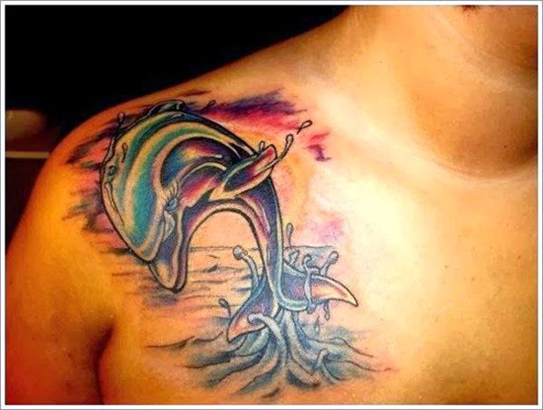 600x453 Watercolor Dolphin Tattoo On Front Shoulder Tattoo Ideas - Watercolor Dolphin Tattoo
