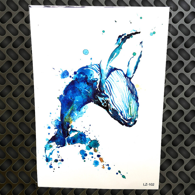 640x640 Buy Watercolor Whale Temporary Tattoo Sticker For - Watercolor Dolphin Tattoo
