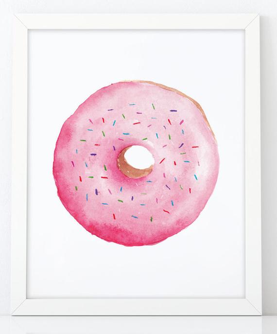 570x687 Donut Print Watercolor Donut Donut Poster Modern Kitchen Etsy - Watercolor Donut
