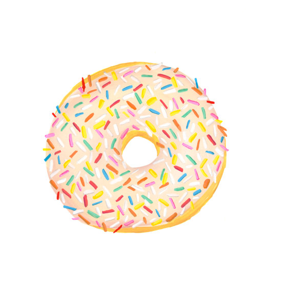 570x570 Glazed With Sprinkles Donut Watercolor Illustration Print - Watercolor Donut
