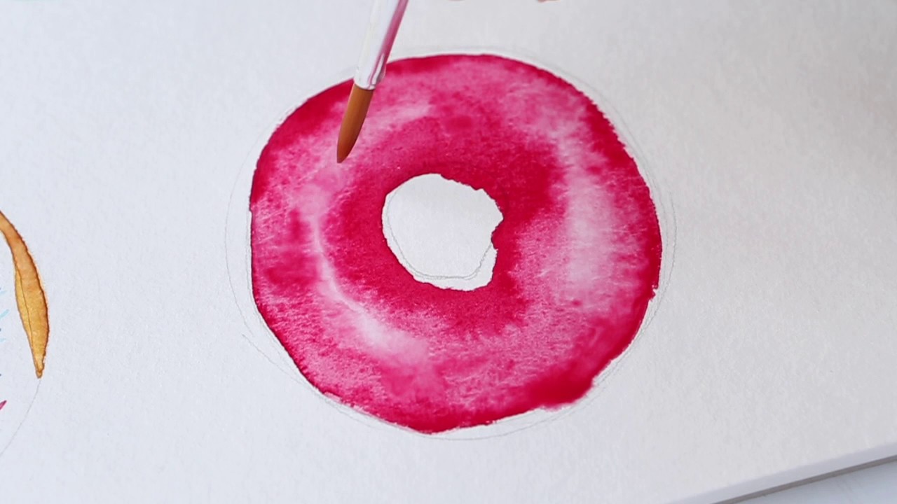 1280x720 How To Paint A Watercolor Donut, Speed Painting, The Aloha Studios - Watercolor Donut