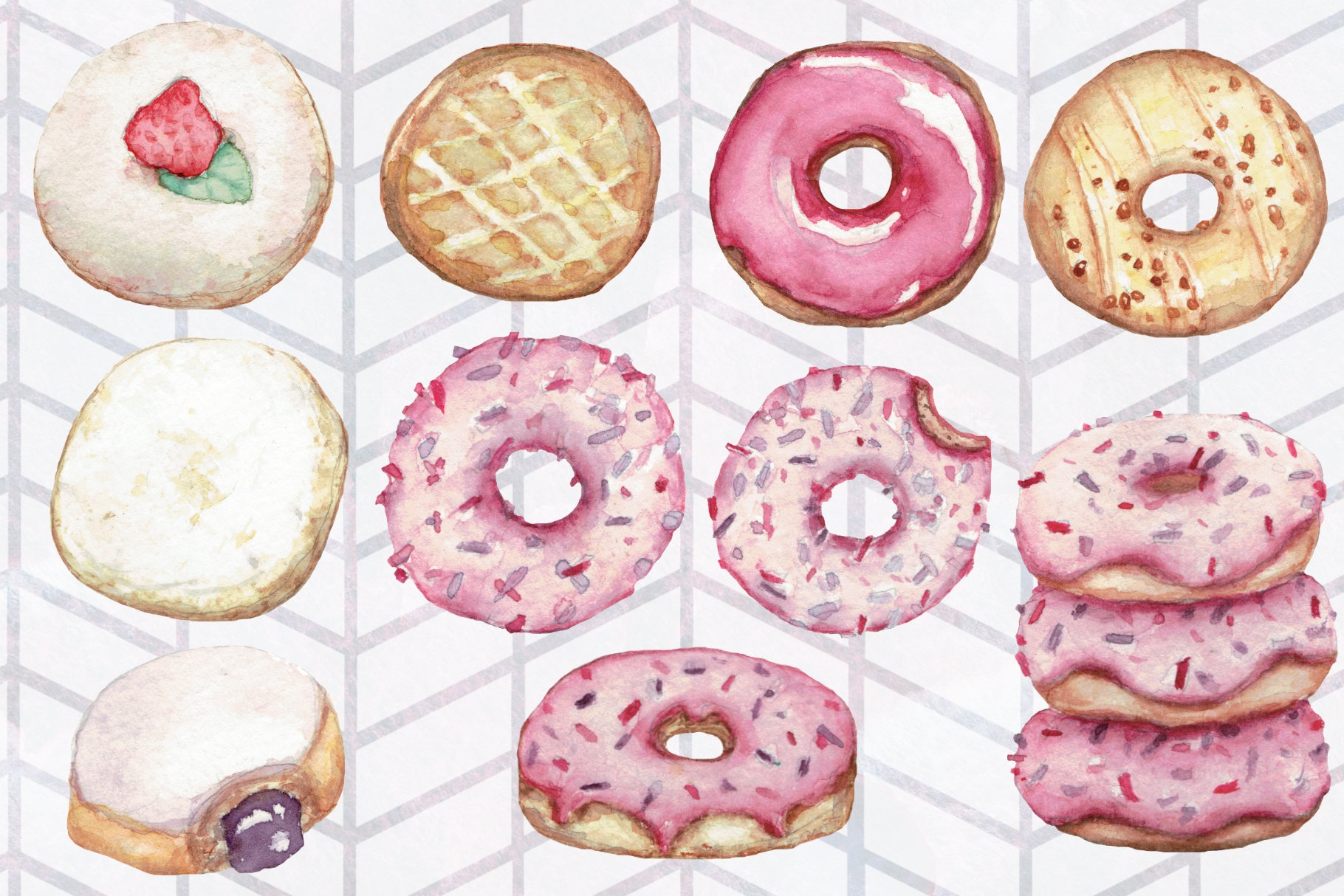 1820x1214 Pink Watercolor Donut With Sprinkles Clip Art Illustration Etsy - Watercolor Donut