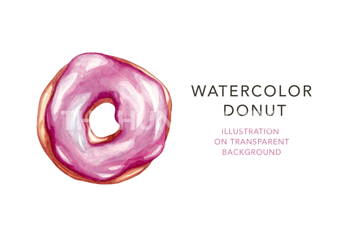 1160x772 Pink Watercolor Donut. By Olga Olmix - Watercolor Donut