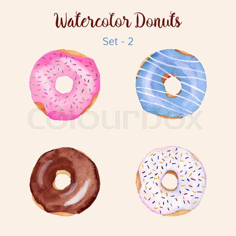 800x800 Watercolor Donut Set Isolated On A Light Background. Hand Painted - Watercolor Donut