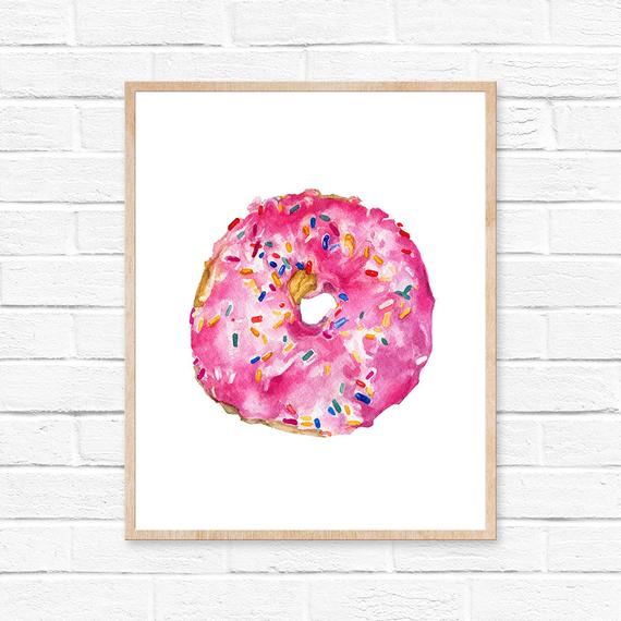 570x570 Donut Watercolor Doughnut Donut Watercolor Donut Art Donut Etsy - Watercolor Donut