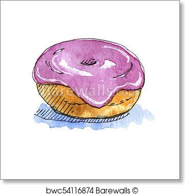 362x382 Art Print Of Hand Drawn Watercolor Donut On White Background - Watercolor Donut