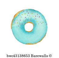 195x194 Art Print Of Watercolor Donut With Blue Frosting Isolated On White - Watercolor Donut