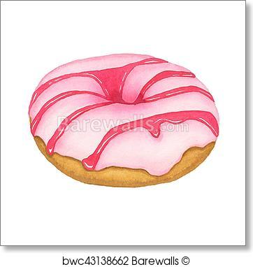 362x382 Art Print Of Watercolor Donut With Pink Frosting Barewalls - Watercolor Donut
