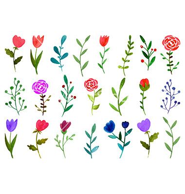 380x400 Set Of Watercolor Doodle Flowers Vector - Watercolor Doodles