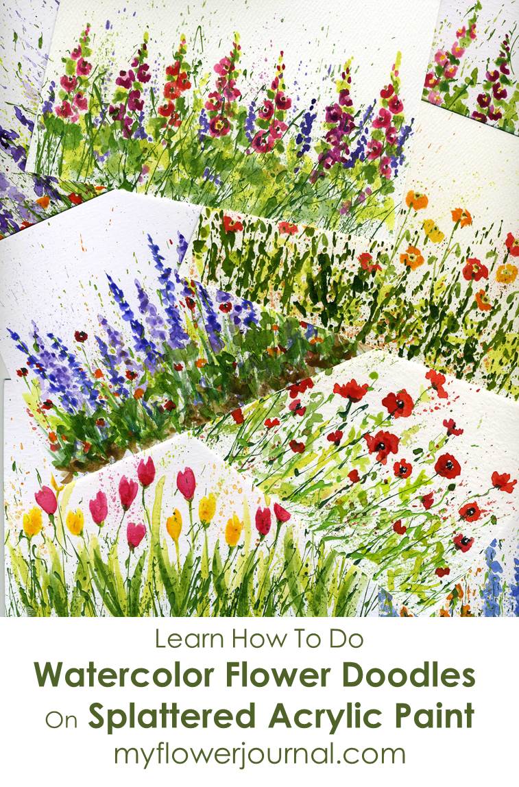 757x1148 Watercolor Flower Doodles On Splattered Paint - Watercolor Doodles