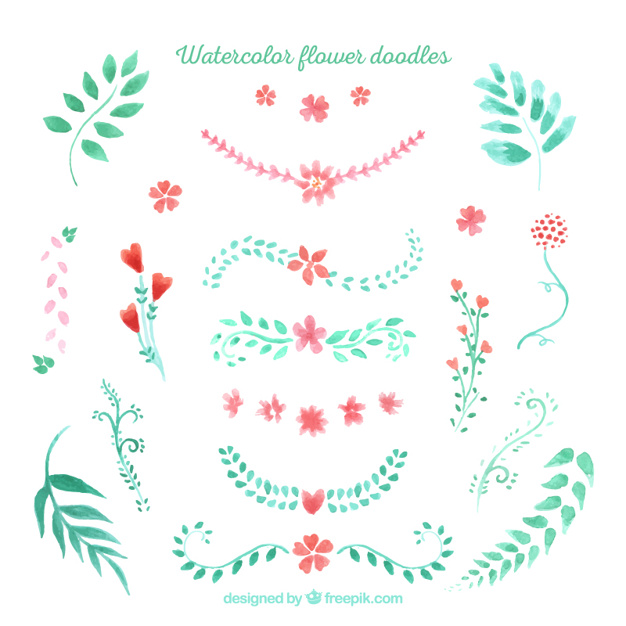 626x626 Watercolor Floral Doodles Vector Premium Download - Watercolor Doodles