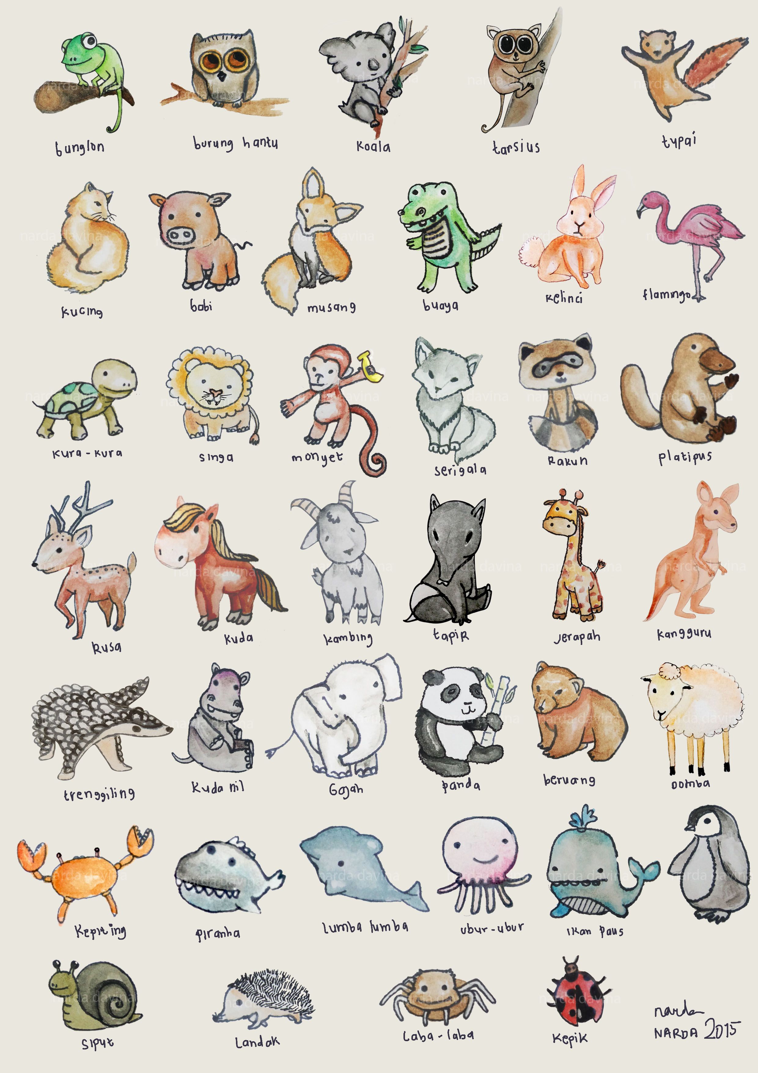 2480x3508 Cute Animals Potrait. Watercolor Used Doodle - Watercolor Doodles
