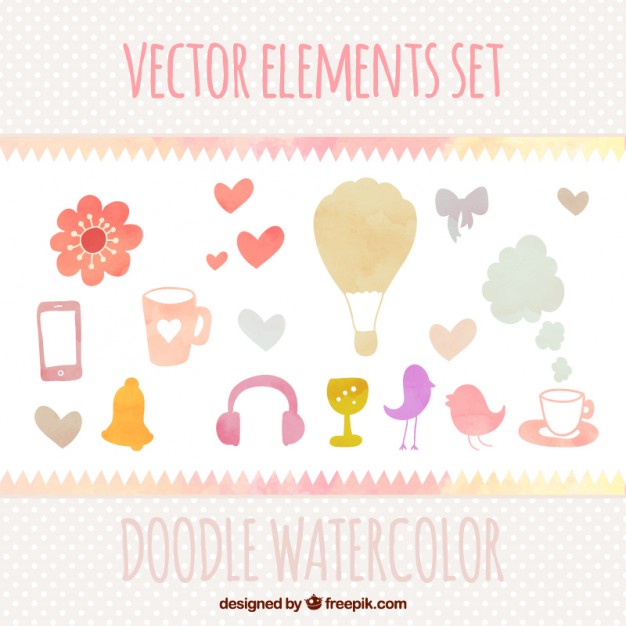 626x626 Cute Watercolor Doodles Vector Free Download - Watercolor Doodles