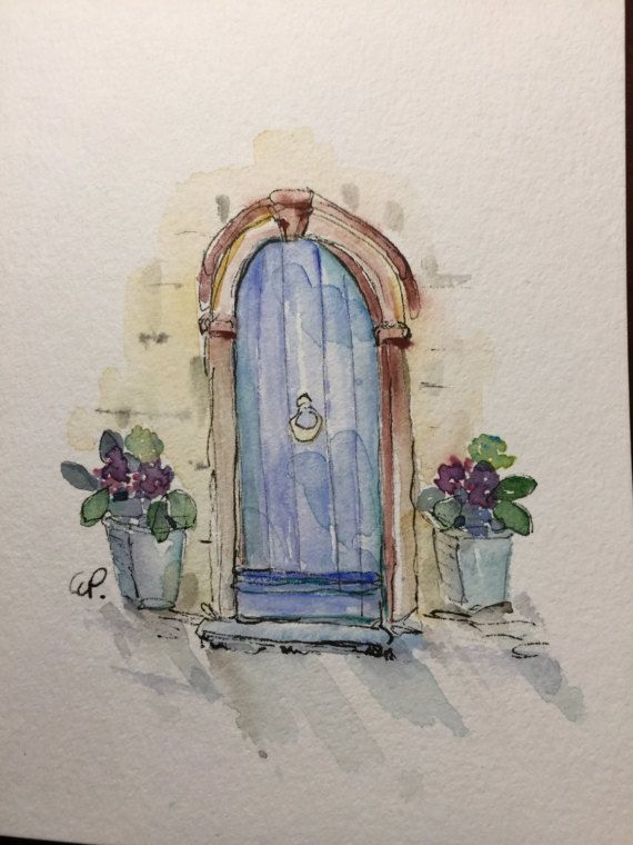 570x760 Doorway Watercolor Card Hand Painted Watercolor Card Details - Watercolor Door