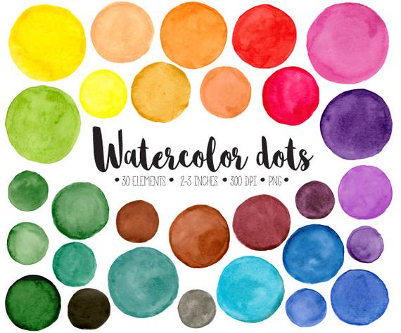 570x474 Watercolor Dots Clipart. Hand Painted Colorful Watercolour Etsy - Watercolor Dots