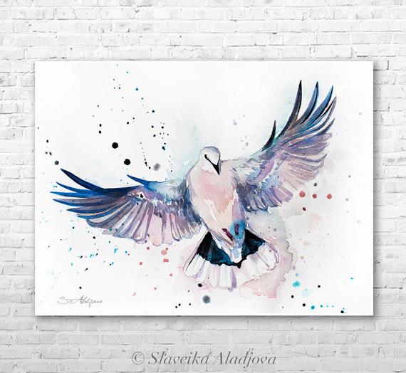 570x524 Dove Watercolor Painting Print By Slaveika Aladjova Art Etsy - Watercolor Dove