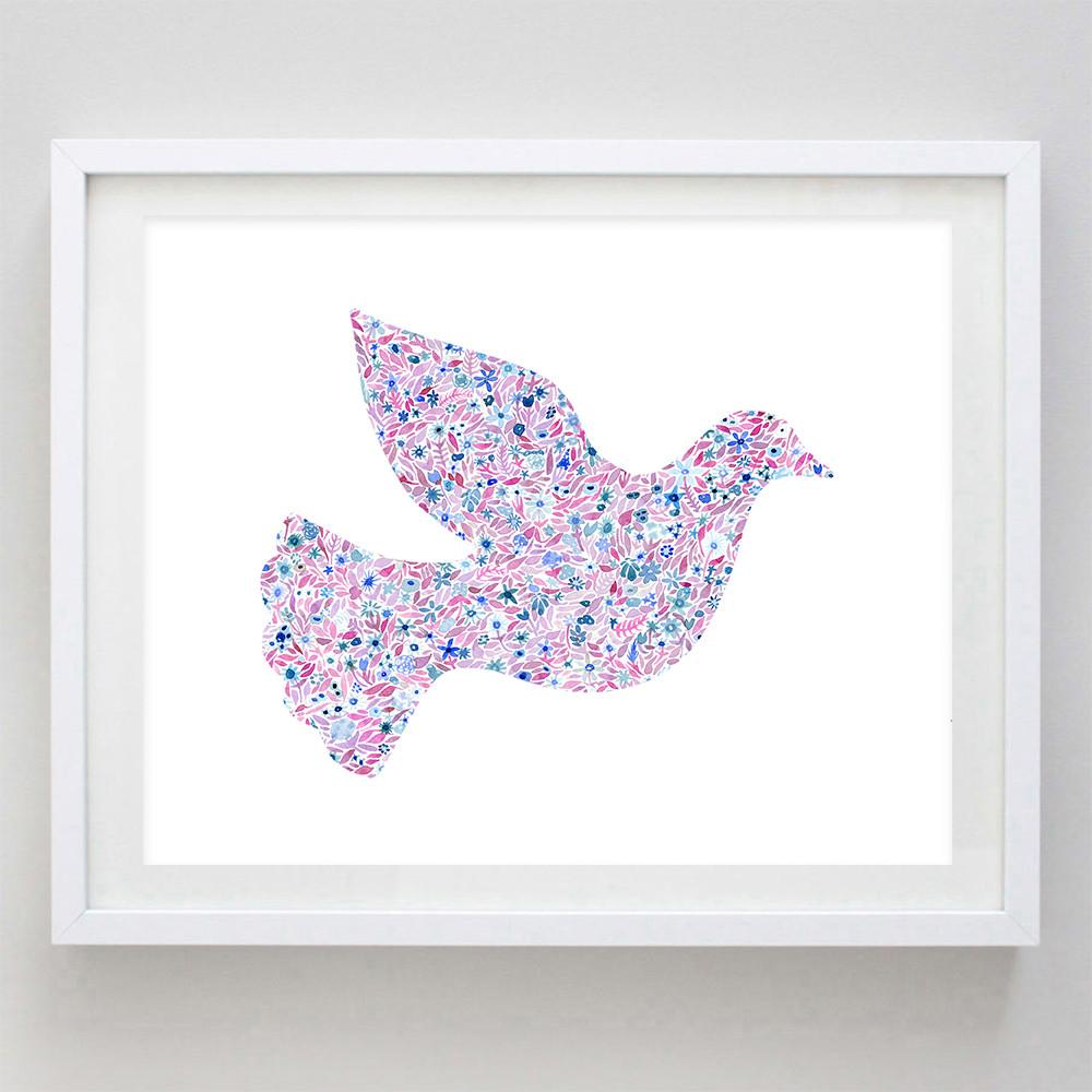 1000x1000 Dove Floral Watercolor Art Print - Watercolor Dove