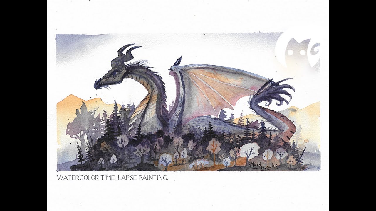 1280x720 Nesting Dragon - Watercolor Dragon