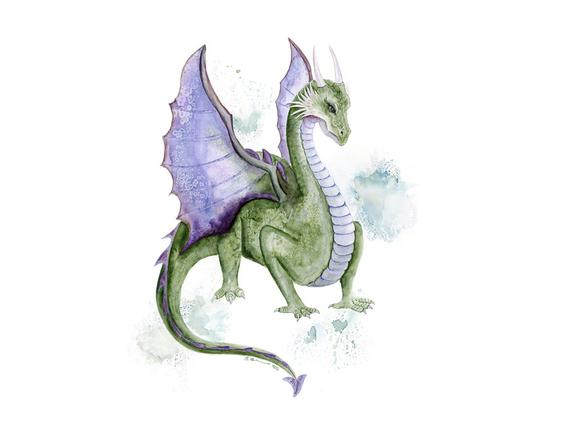 570x427 Dragon Art Print Watercolor Dragon Painting Dragon Nursery Etsy - Watercolor Dragon
