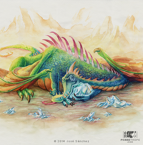 600x610 Sleepy Dragon Watercolor On Behance - Watercolor Dragon