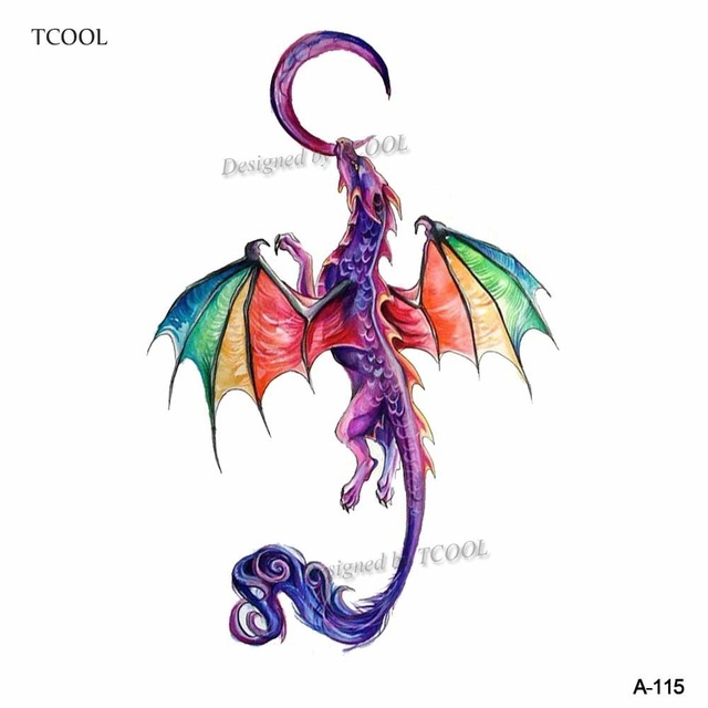 640x640 Tcool Watercolor Dragon Animals Temporary Tattoos For Kids Women - Watercolor Dragon