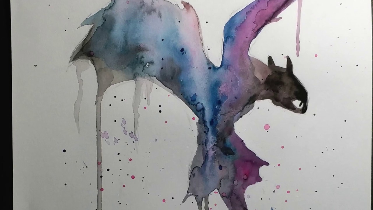 1280x720 Toothless Drawing Watercolor Fan Art (How To Train Your Dragon - Watercolor Dragon