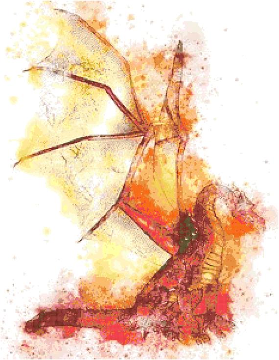 570x736 Watercolor Dragon Cross Stitch Printable Needlework Pattern Etsy - Watercolor Dragon