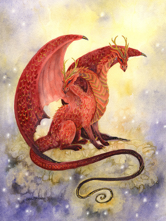 570x760 Dragon Art Original Watercolor Painting Smolder And Ember - Watercolor Dragon Paintings