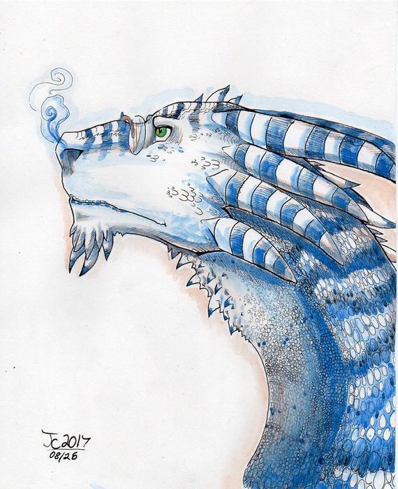 570x699 Dragon Art Blue And White Watercolor Dragon Painting Etsy - Watercolor Dragon Paintings