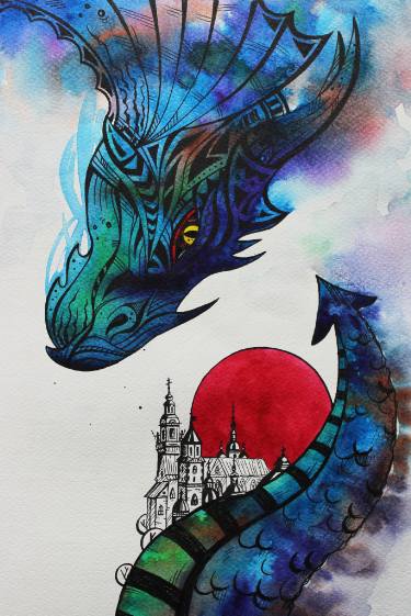375x561 The Wawel Dragon Drawing By Yana Mosnytska Saatchi Art - Watercolor Dragon Paintings