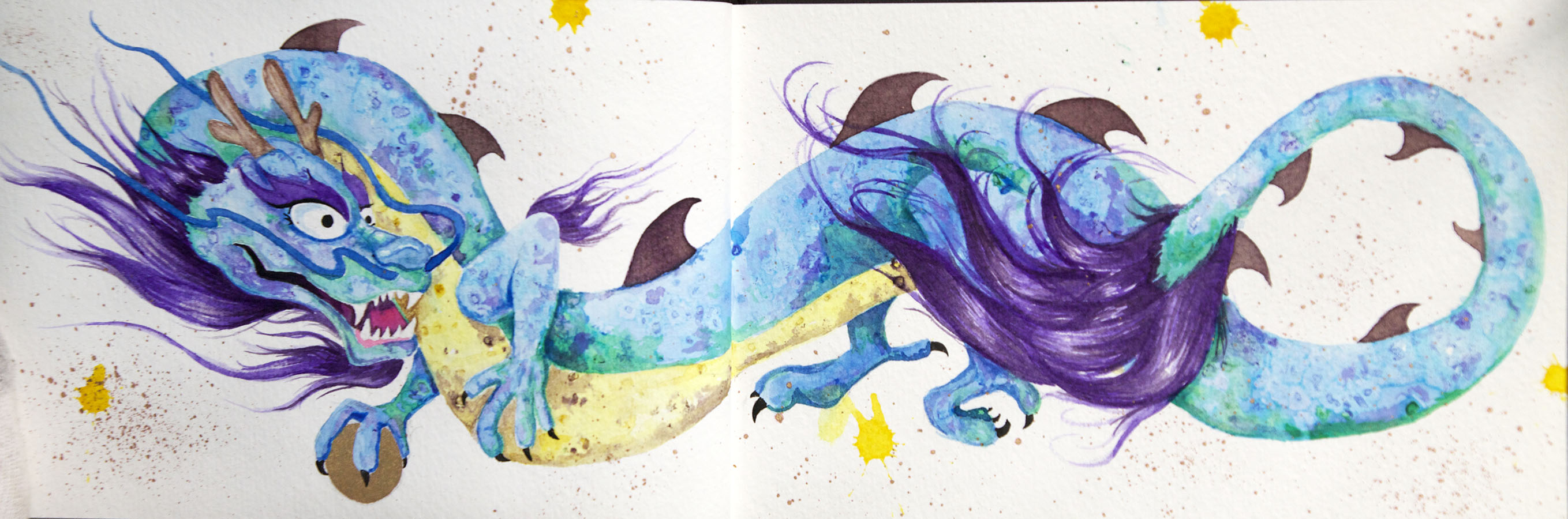 2717x900 Chinese Dragon - Watercolor Dragon Paintings