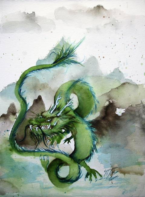 480x650 Chinese Earth Dragon By Shoshanna Bauer - Watercolor Dragon Paintings